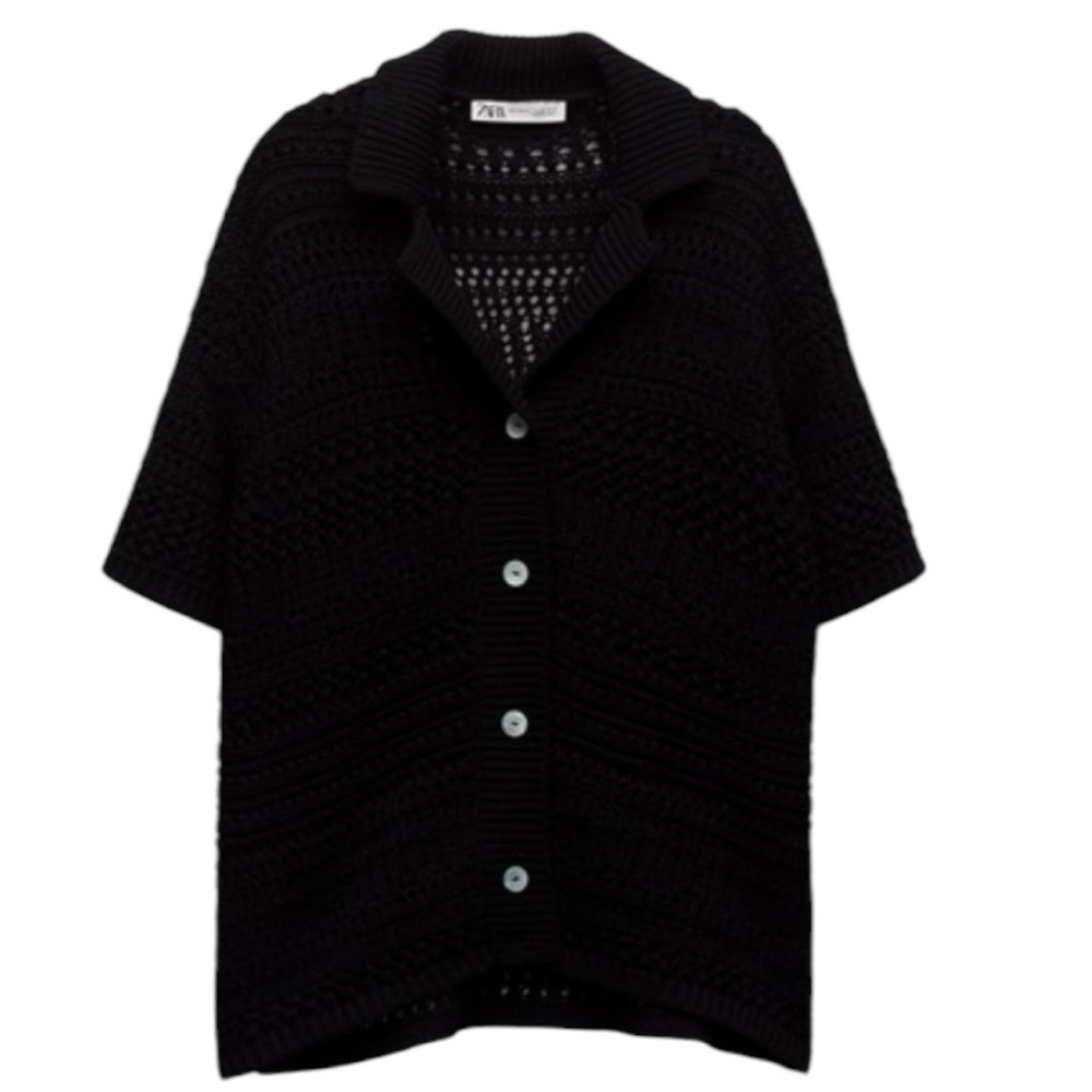 Black Zara Knitted Button Down Shirt (L)